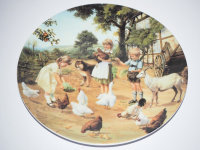 Sammelteller - Wandteller - Ferien auf dem Lande - Hühnerfüttern macht Spaß