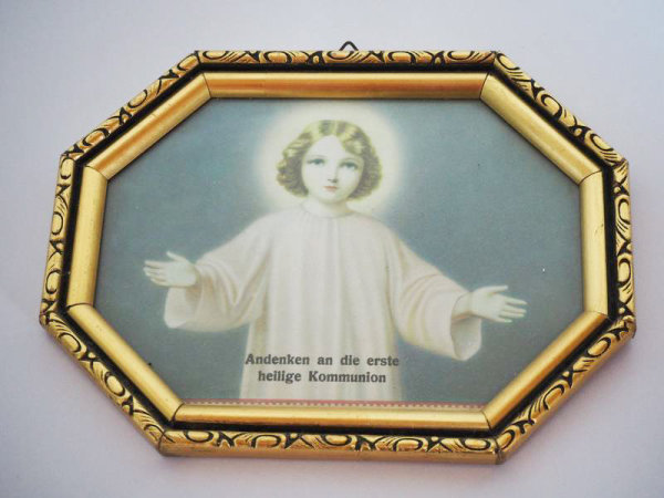 Bild - Druck - Heiligenbild - Jesu Kind - Kommunion - Goldrahmen - 19 x 14,5 cm