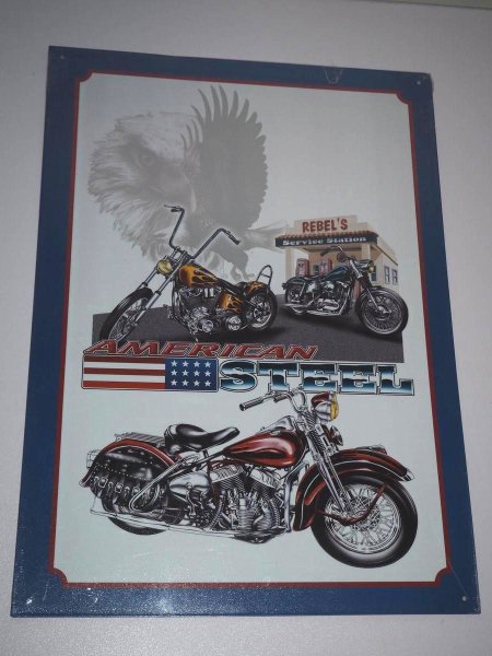 Blechschild - Rebel Service Station - American Bike & Eagle - Motorrad