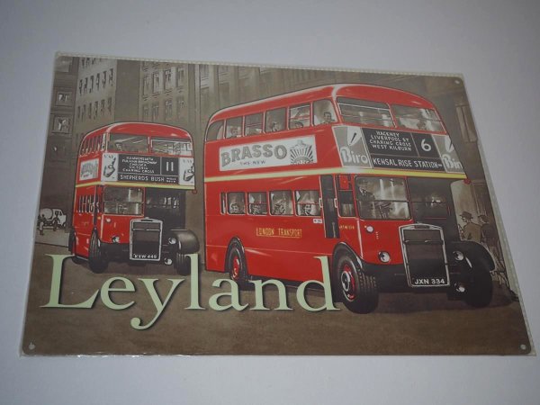 Blechschild - Leyland - London Transport - Doppeldecker Bus - 40 x 30 cm
