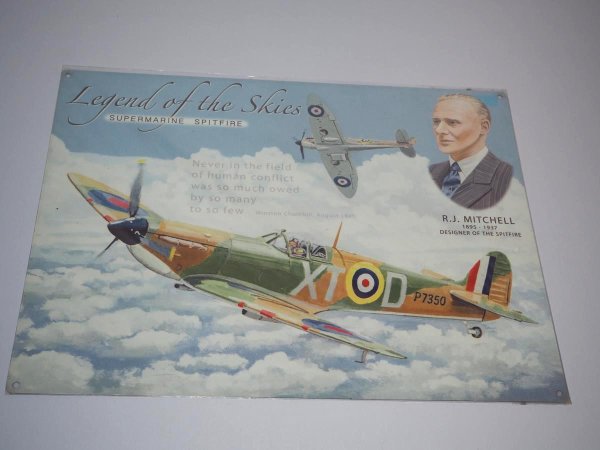 Blechschild - Legend of the Skies - Supermarine Spitfire - Flugzeug - 40 x 30 cm