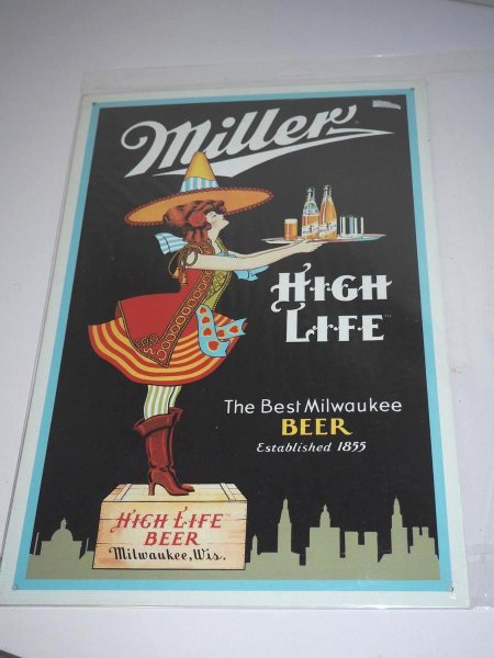 Blechschild - Millers High Life - The Best Milwaukee Beer - 26,5 x 40,5 cm