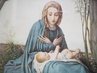 Bild - Druck - Heiligenbild - Maria mit Jesus Kind - 8 eckig - 75 x 55 cm
