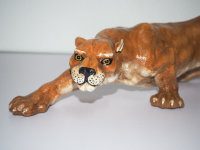 Figur - Skulptur - Schleichender Panther - Gusseisen - Coloriert - 41 x 14 cm