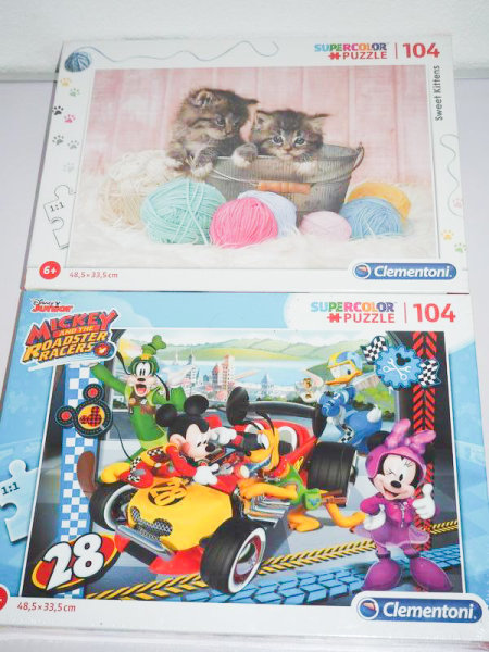 Puzzle - Micky Maus + Katzenbabies - Clementoni - 2 x 104 Teile - Sparset - NEU