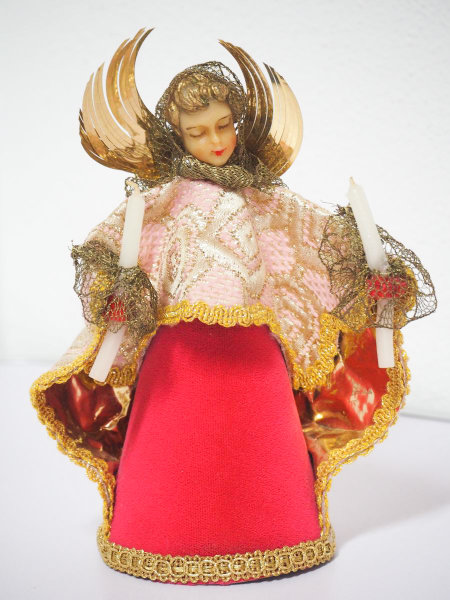 Engel - Rauschgoldengel - Handarbeit - Rotes Kleid - mit 2 Kerzen - 17 cm