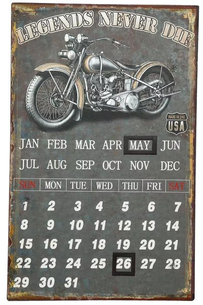 Metallbild - Ewiger Kalender - Biker - Legends never die - 25 x 40 cm