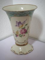 Vase - Edelstein - Trompetenvase - Rosendekor - Goldrahmen - 20,5 cm