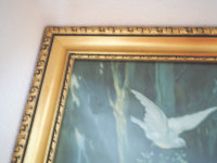 Bild - Heiligenbild - Heilige Maria - Kind & Tauben - Goldrahmen - 86,5 x 46 cm